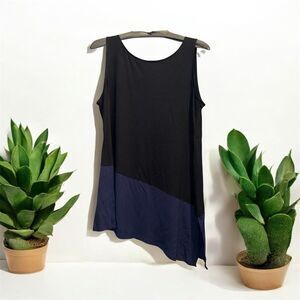 Eileen Fisher NWT Asymmetrical Color Block Tunic Tank Top Black/Navy Size PL